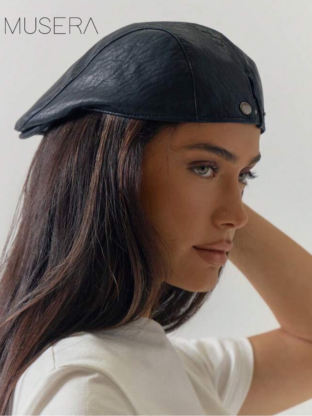 Black Faux Leather Newsboy Cap - Stylish Women’s Hat